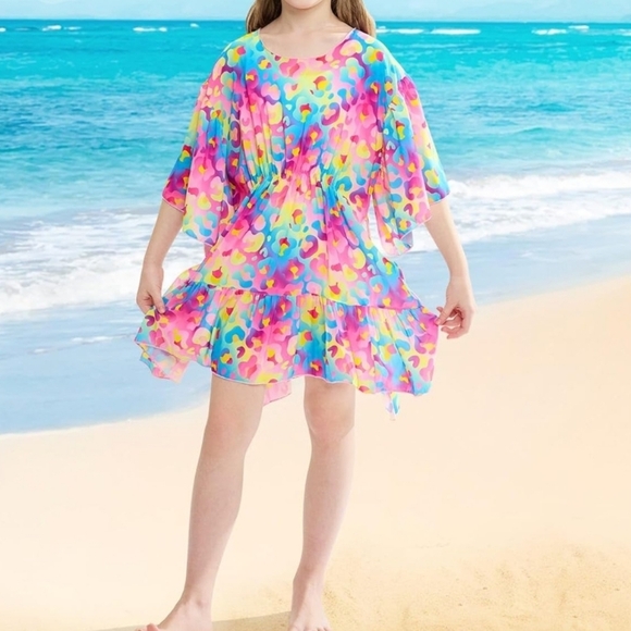 Beach Cover Up for Girls Leopard Swim Bathing Suit Coverup Size OSFM - Picture 3 of 10